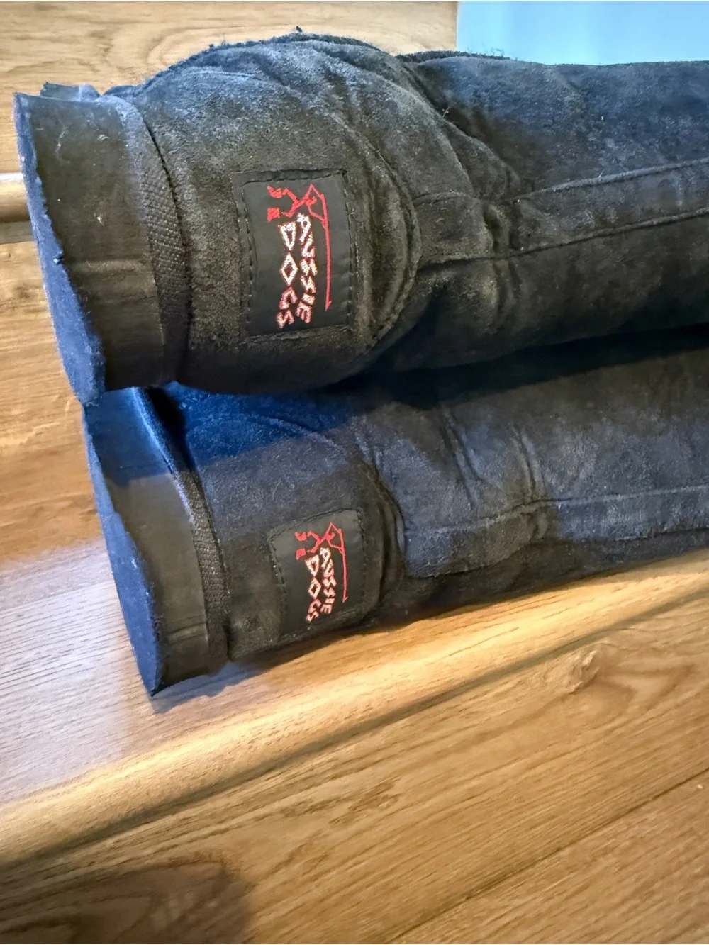 Aussie Dogs Genuine Sheepskin Tall Black Boots Women’s 7 Men’s 6 Rare VGUC